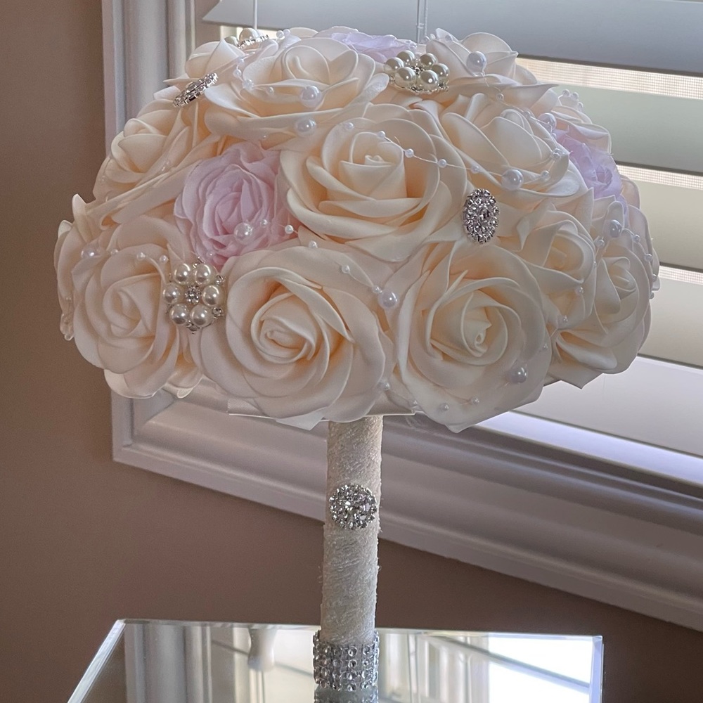Brooch Bouquet, Cream & Pink, 8”